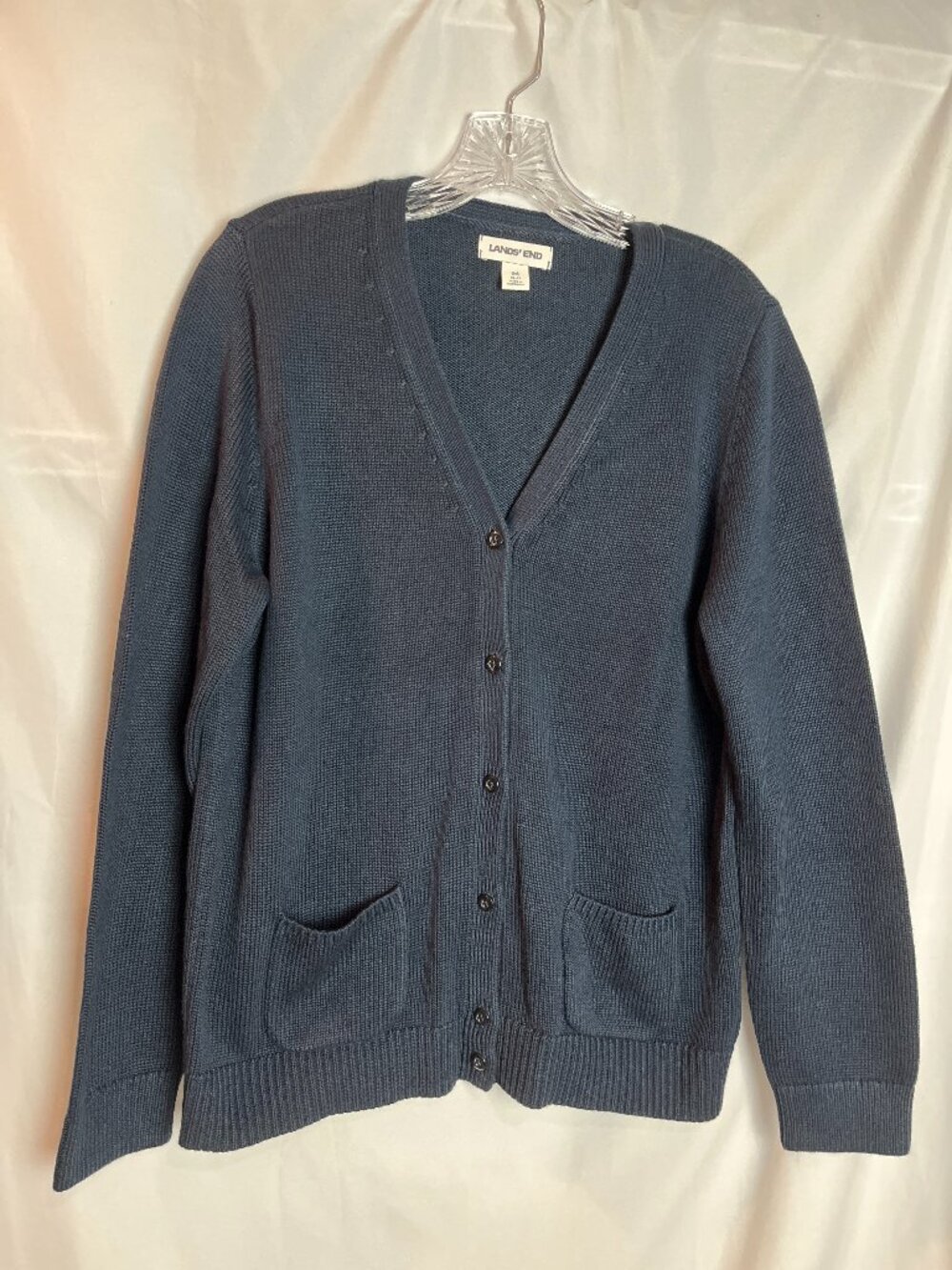 Women's Navy Blue Lands End V neck cotton blend Cardigan Size M